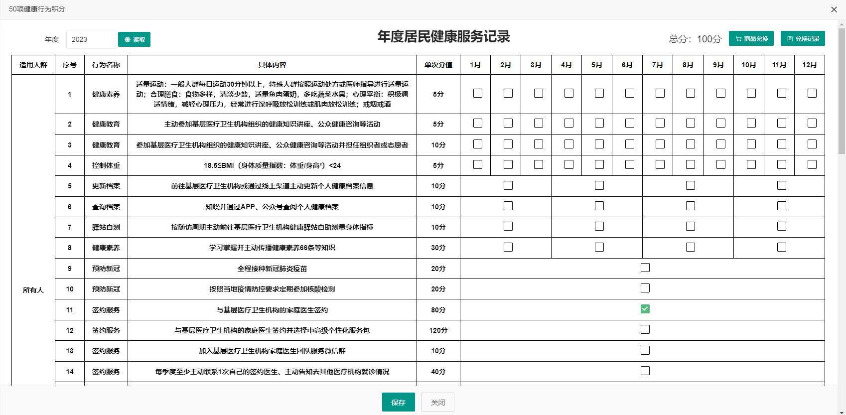 年度居民健康服務記錄